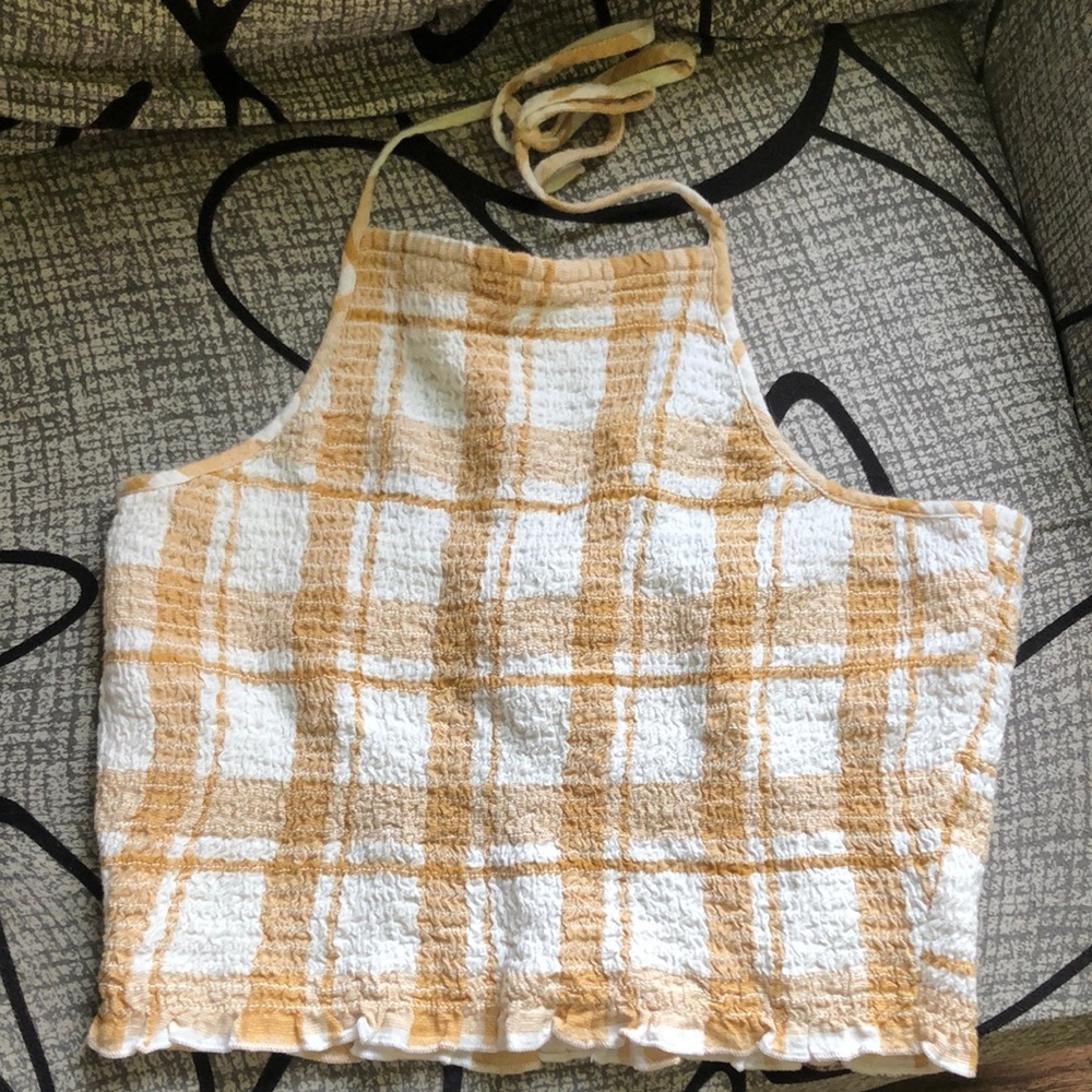 Plaid Halter Top in White and Tan